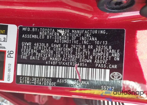 2014 Toyota Camry Le from USA, damaged, VIN 4T4BF1FK4ER354854